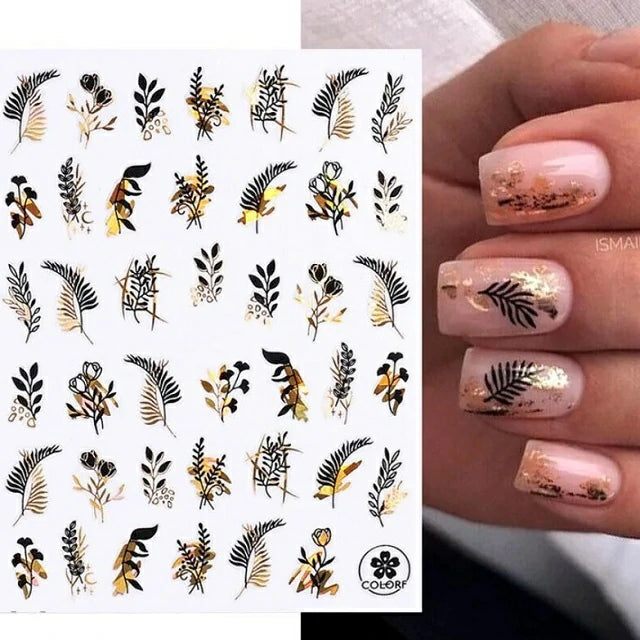 Black And Gold Holographic Sticker Sheets (Leaves JO-1621)