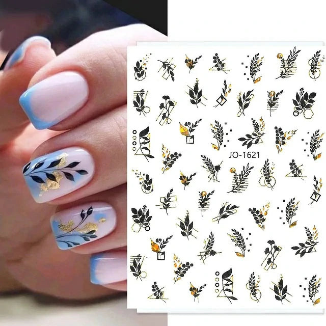 Black And Gold Holographic Sticker Sheets (Leaves JO-1621)