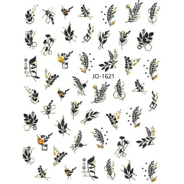 Black And Gold Holographic Sticker Sheets (Leaves JO-1621)