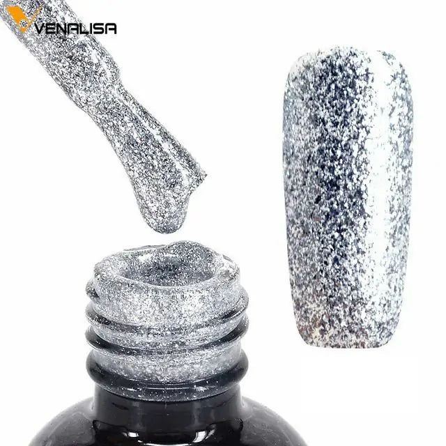 Venalisa Platinum Glitter Gel Nail Polish (Pure Silver) (12ml)