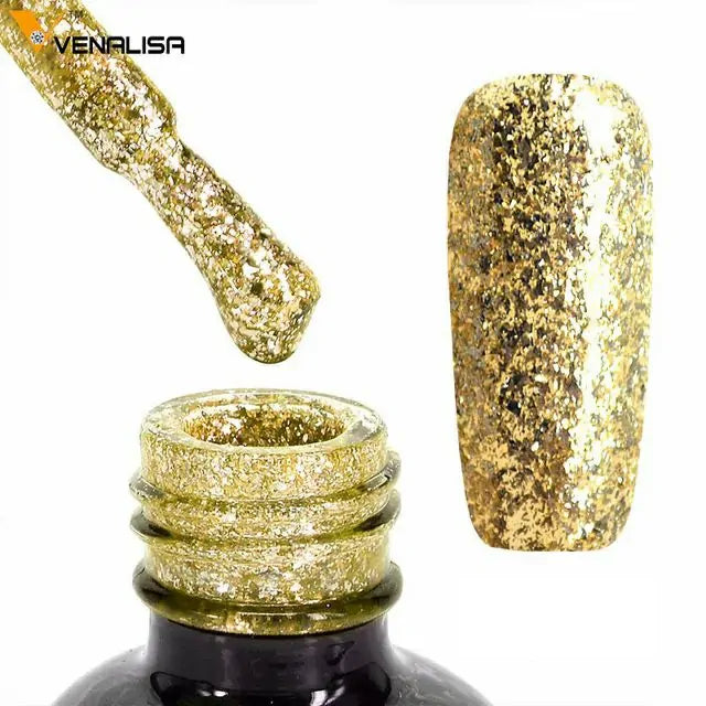 Venalisa Platinum Glitter Gel Nail Polish (Starry Golden) (12ml)