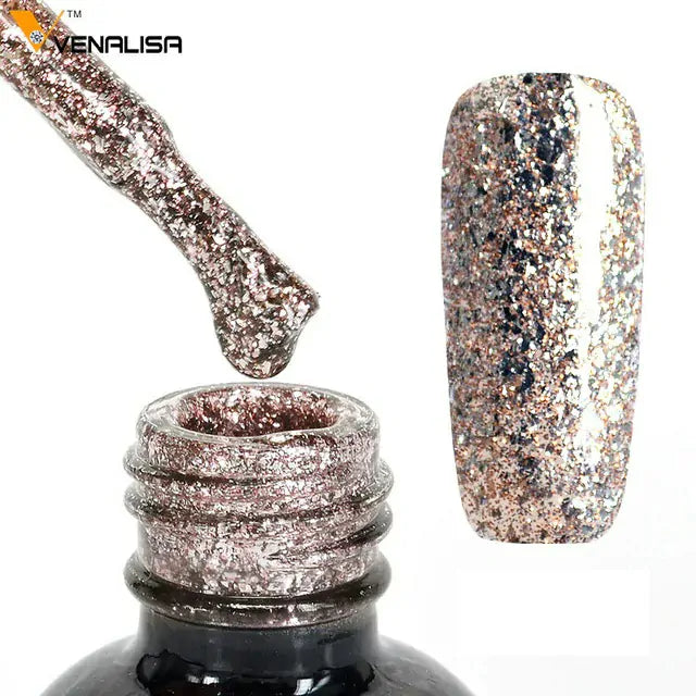Venalisa Platinum Glitter Gel Nail Polish (Yellow Silver) (12ml)