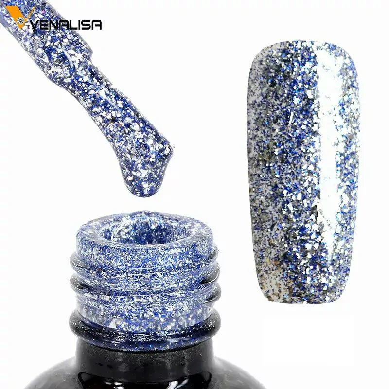 Venalisa Platinum Glitter Gel Nail Polish (Acid Blue) (12ml)