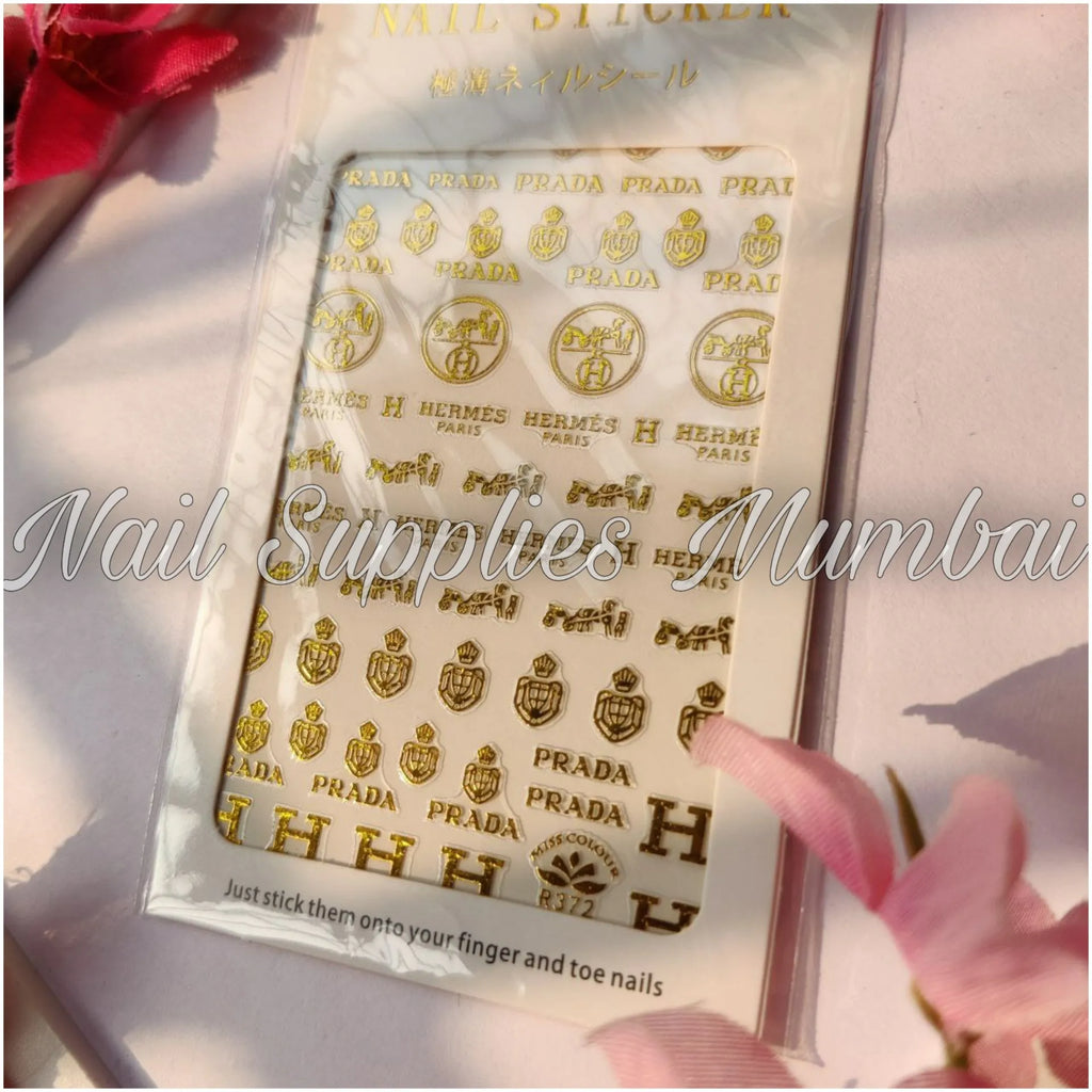 Hermes And Prada Gold Brand Nail Art Sticker Sheets