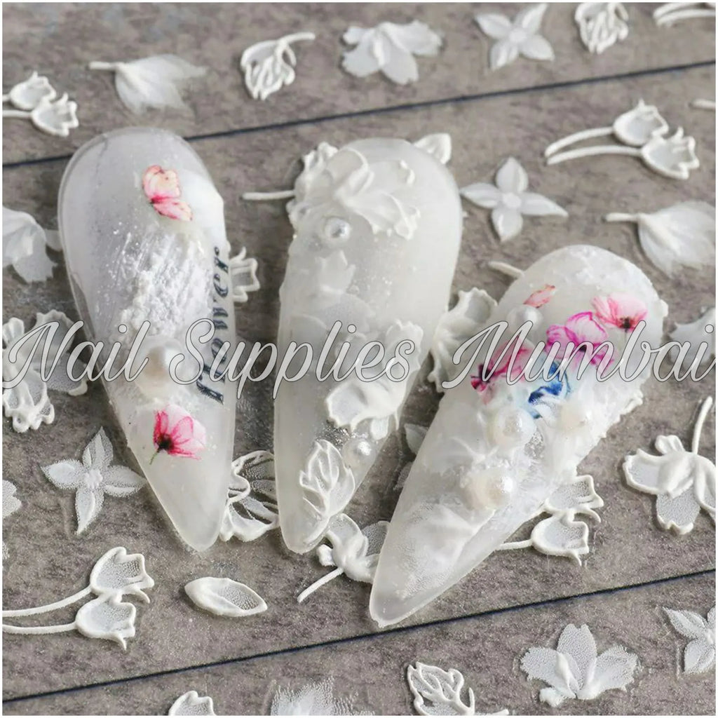White Floral 5D Flowers Sticker Sheets