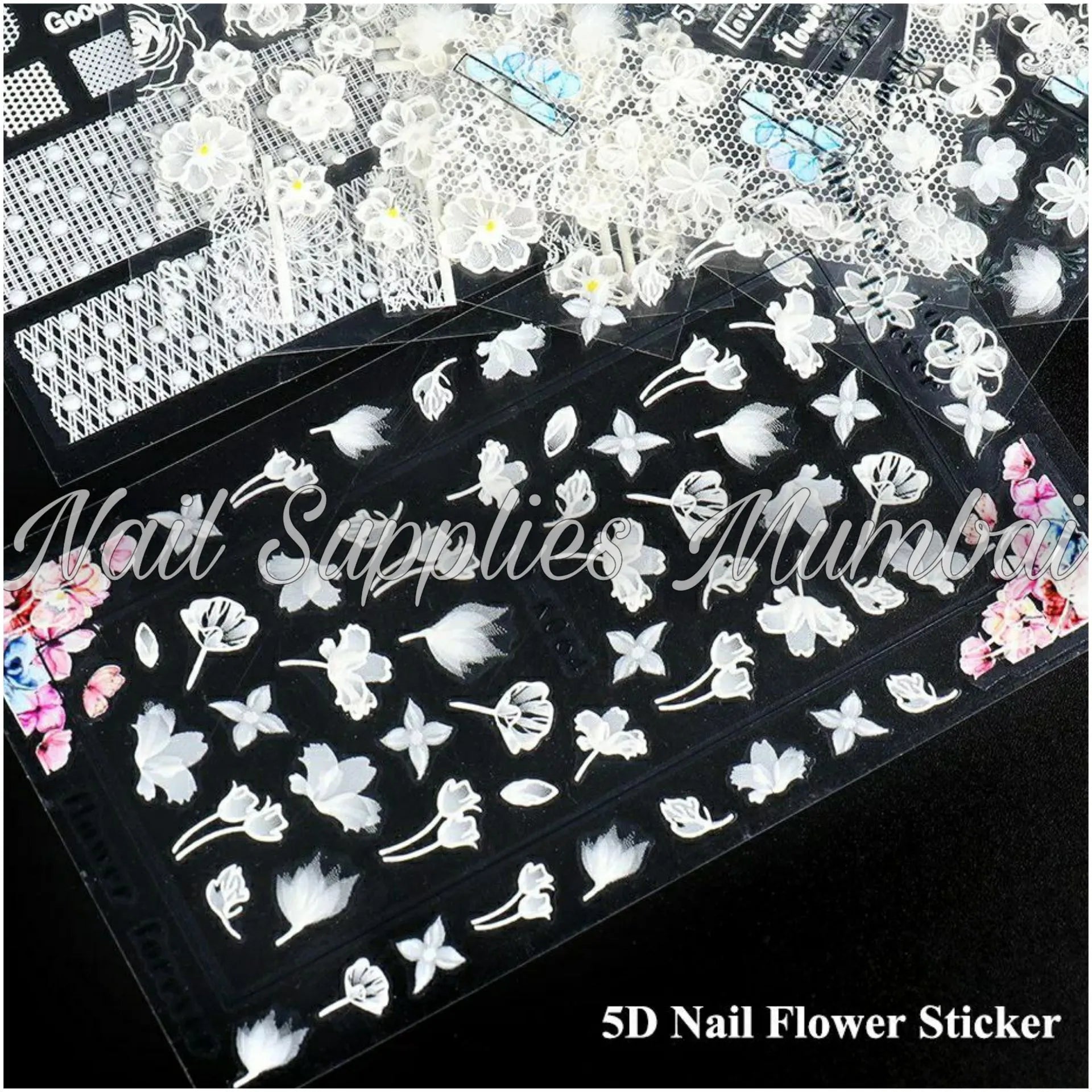 White Floral 5D Flowers Sticker Sheets