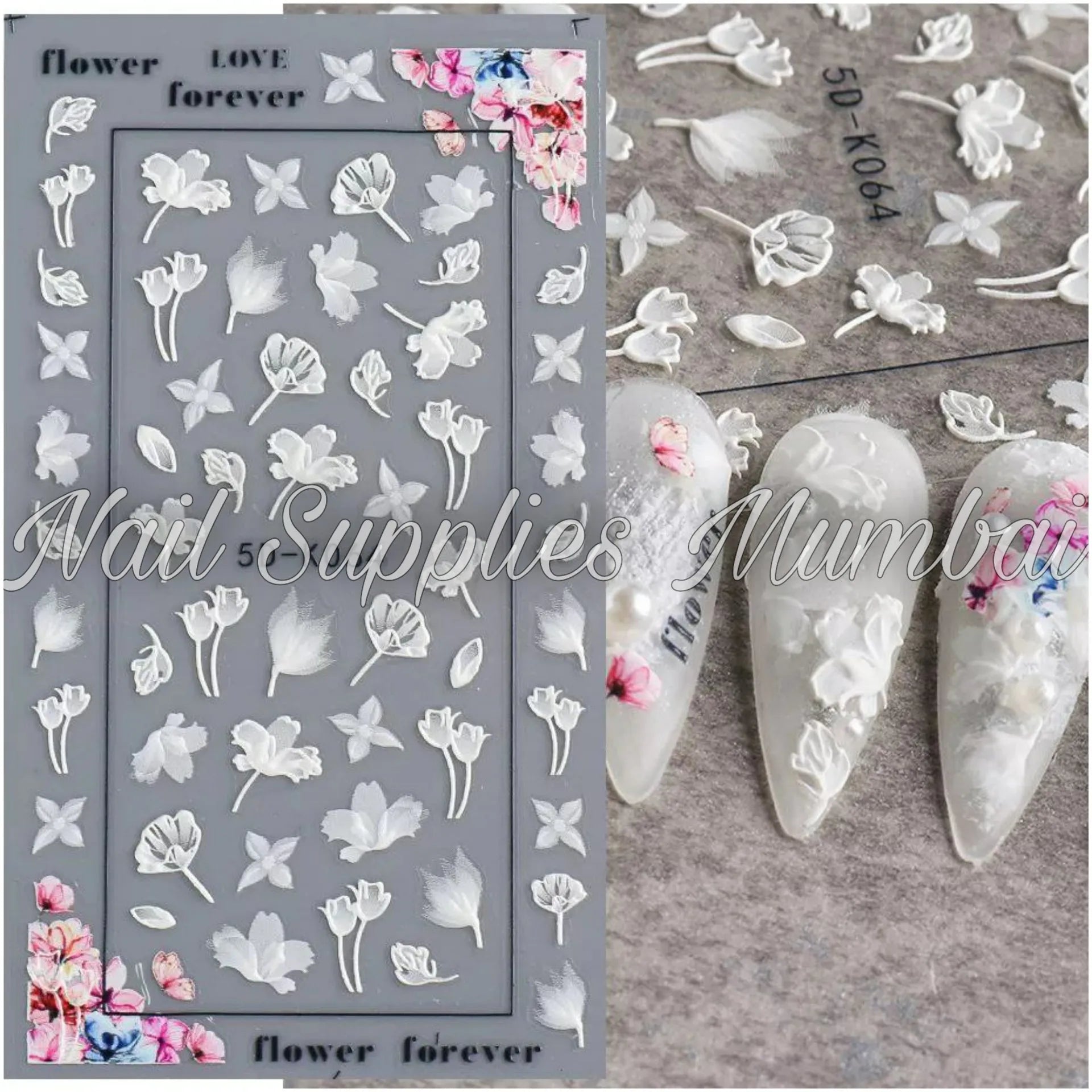 White Floral 5D Flowers Sticker Sheets