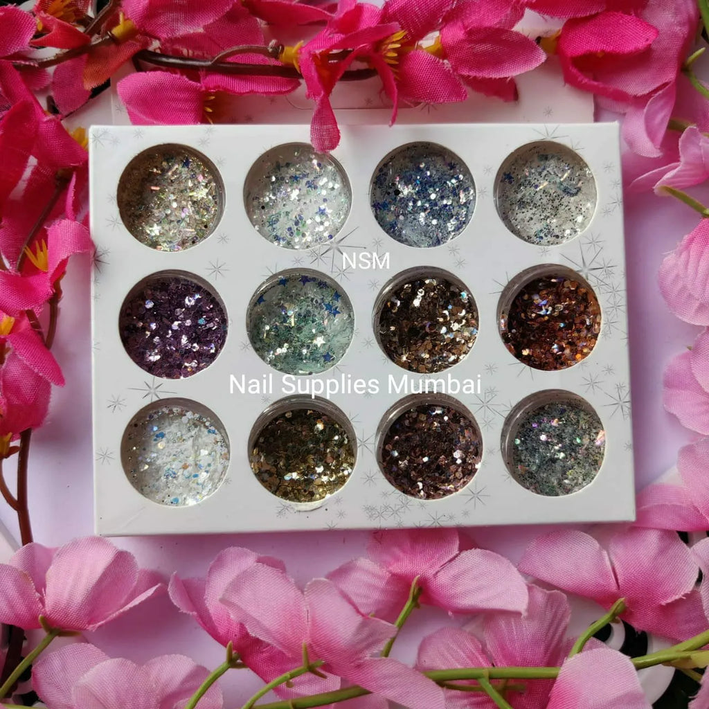 Hexagon Shaped Mermaid Mylars And Glitter Mix (Set Of 12)