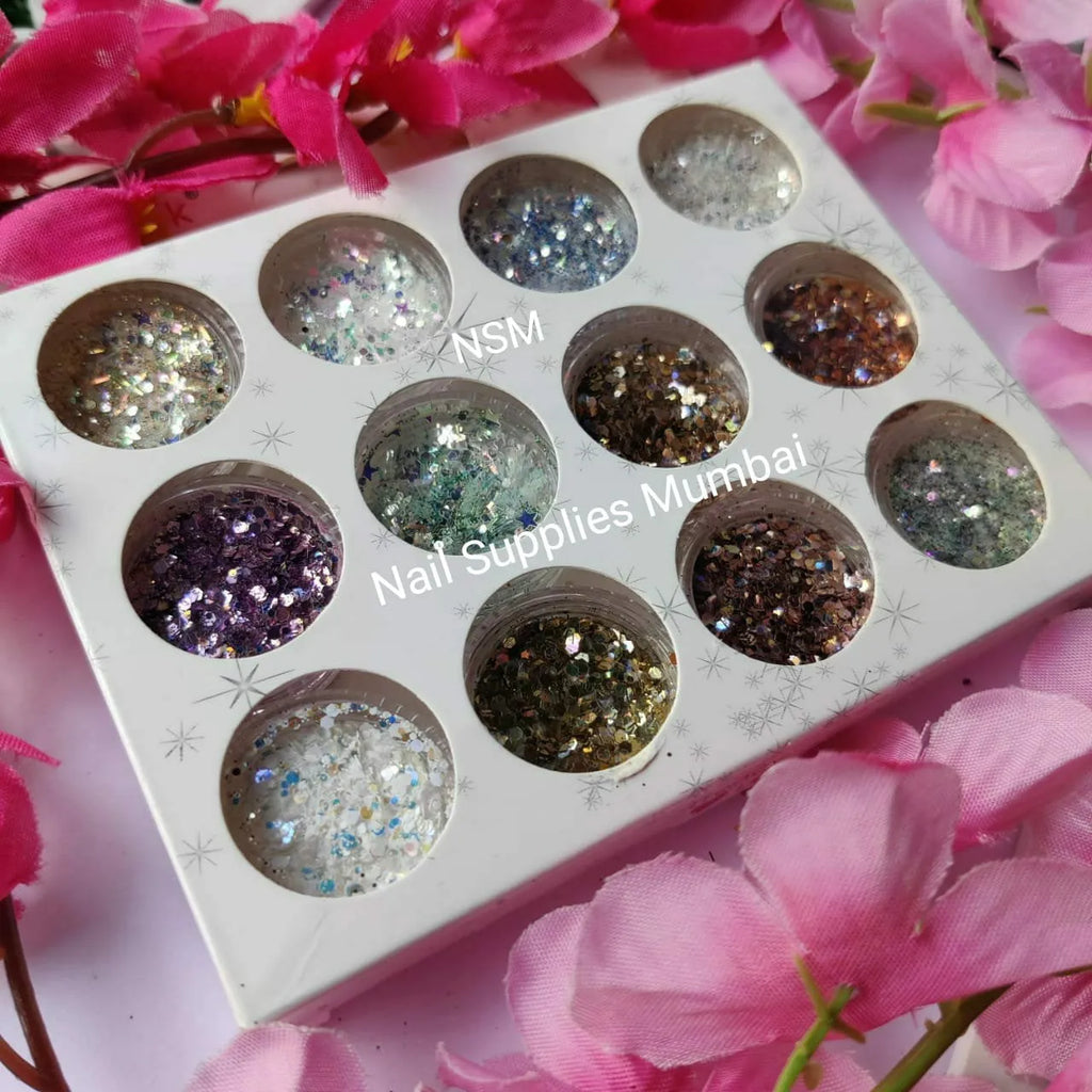 Hexagon Shaped Mermaid Mylars And Glitter Mix (Set Of 12)