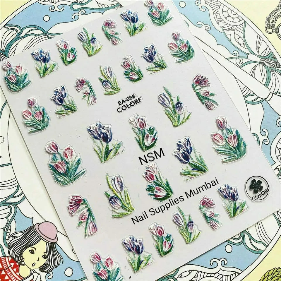 Tulips Nail Art 3D Sticker Sheets
