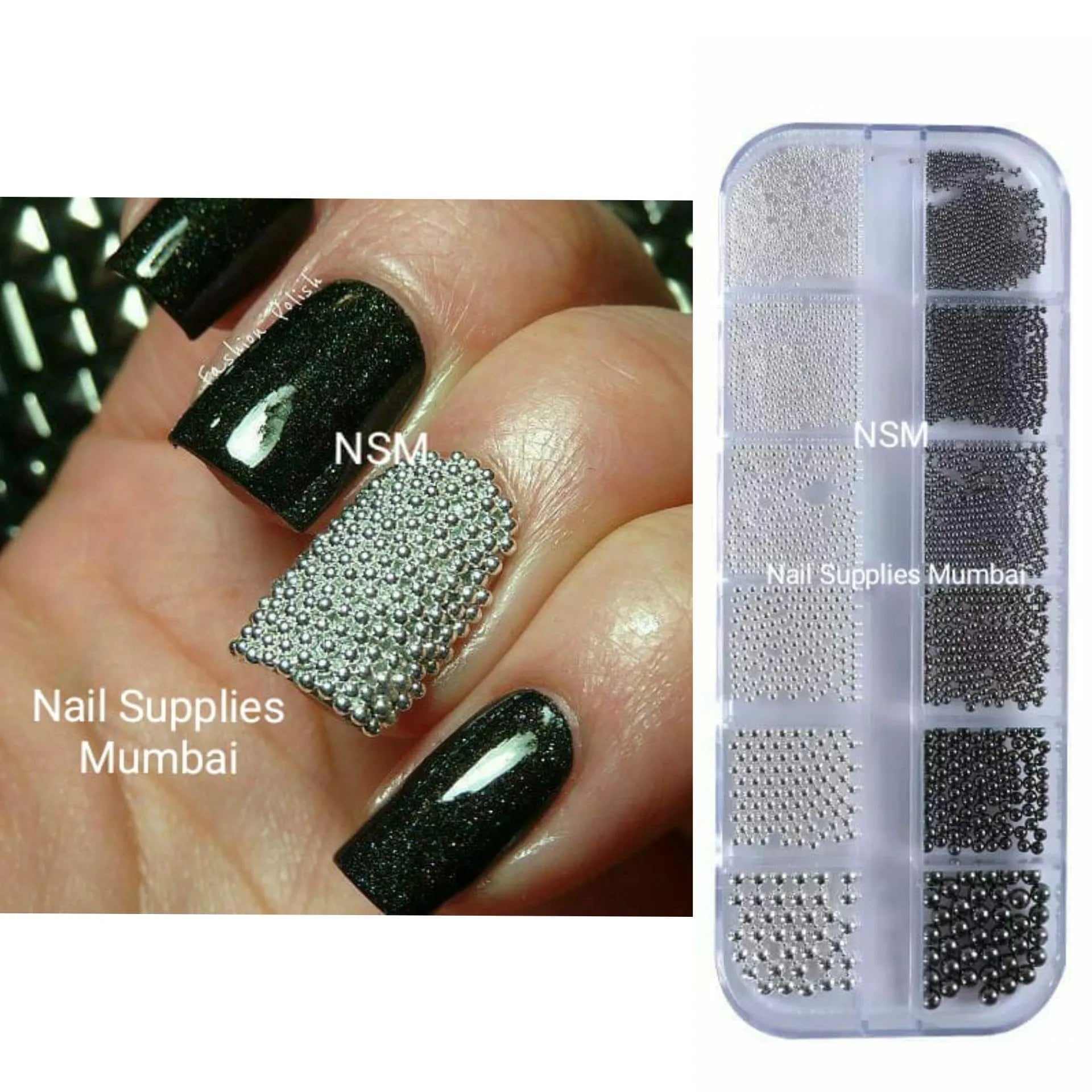 Silver And Black Caviar Beads Grid Box