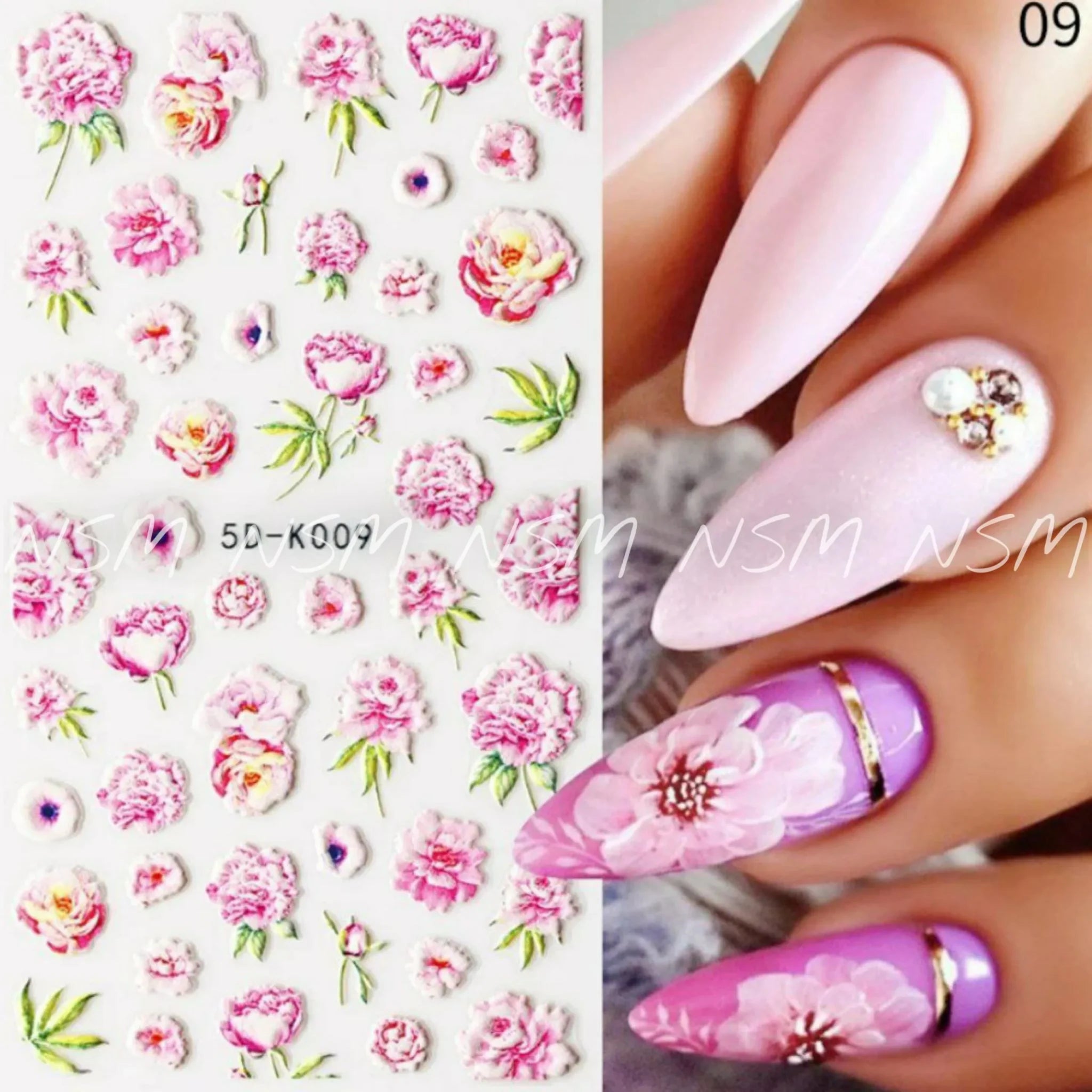 Pink Roses/ Flowers 5D Sticker Sheets (5D - K009)