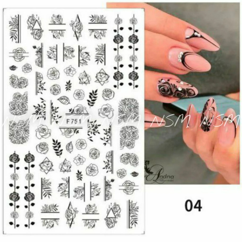 Black And White Roses And Leaves Sticker Sheets (F751)