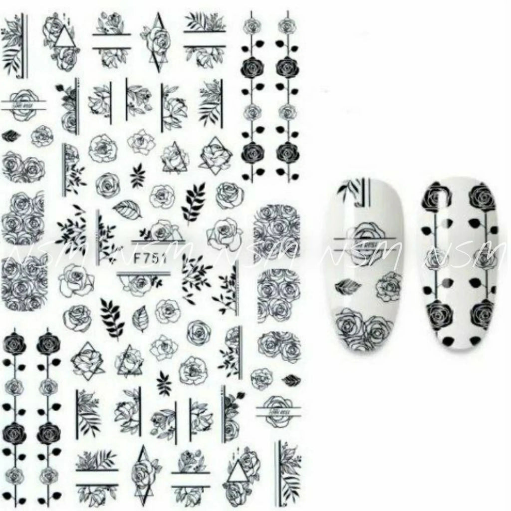 Black And White Roses And Leaves Sticker Sheets (F751)