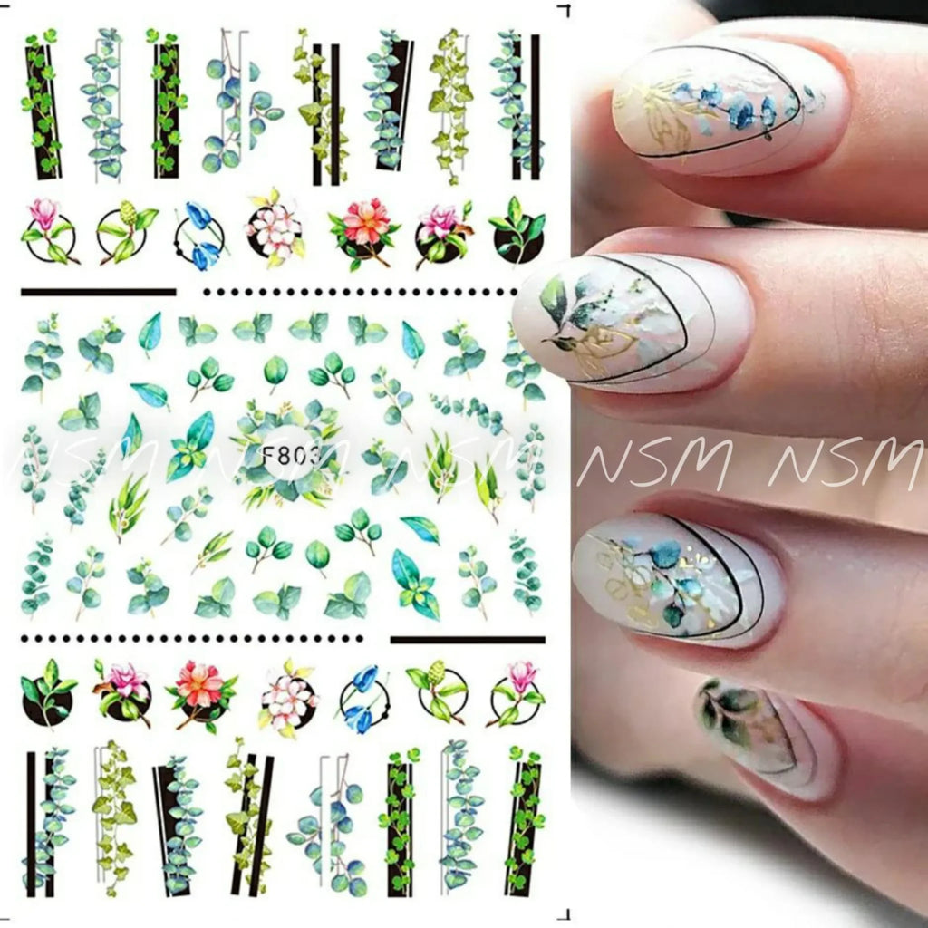 Bamboo Leaf, Leaves And Flowers Stickers Sheet (F803)