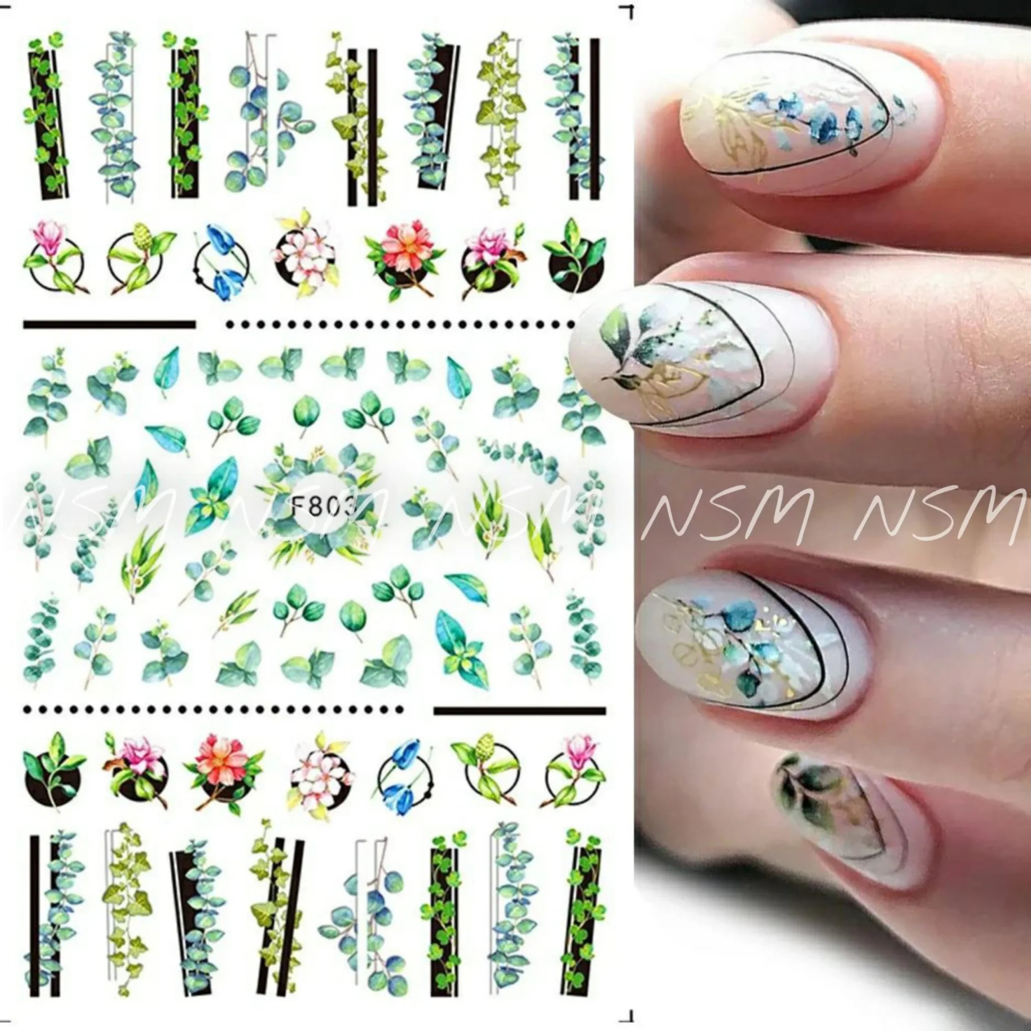 Bamboo Leaf, Leaves And Flowers Stickers Sheet (F803)