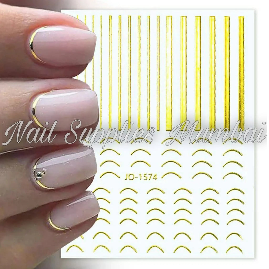Gold Metallic Stripes And French Curves 3D Stickers Sheet