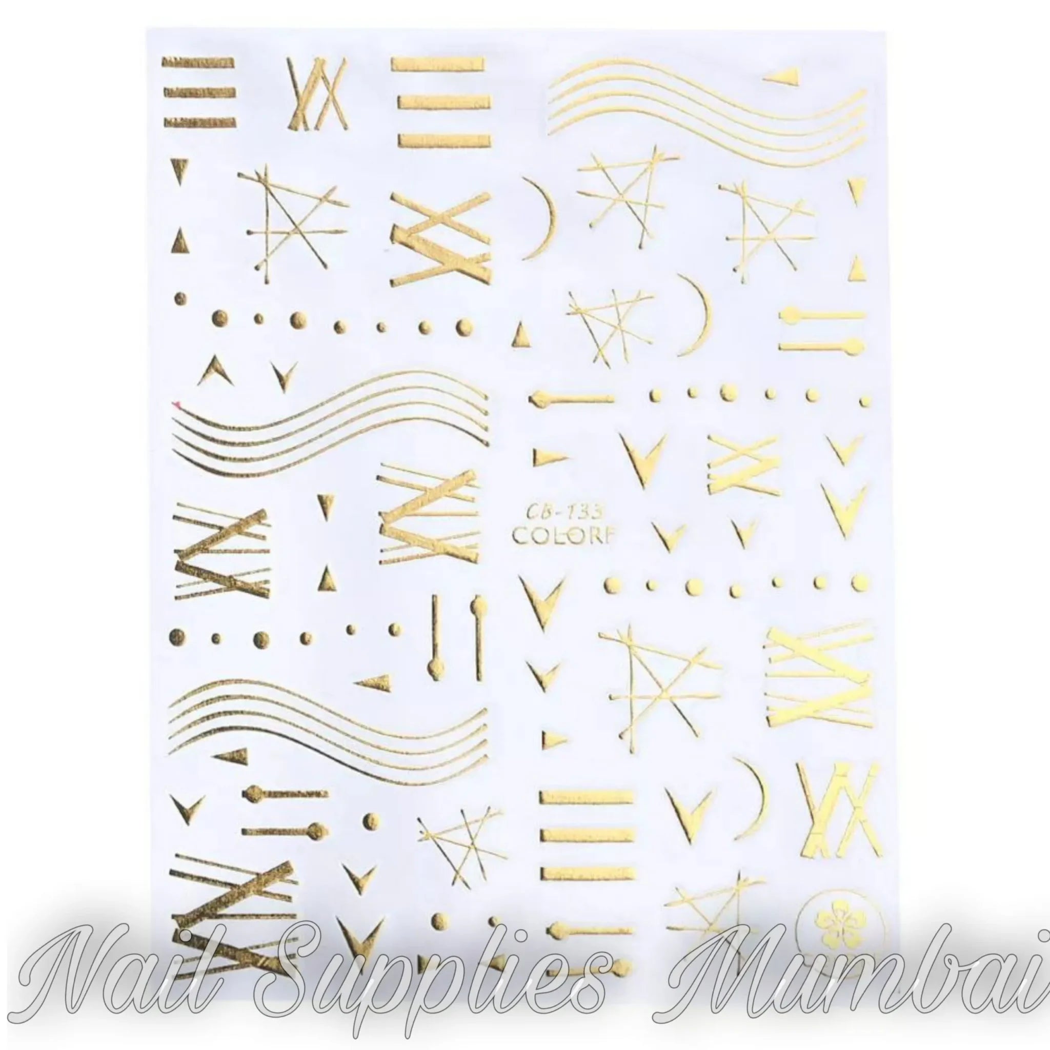 Golden Geometric Patterns, Wavy Lines, Moon And Stars 3D Stickers Sheet