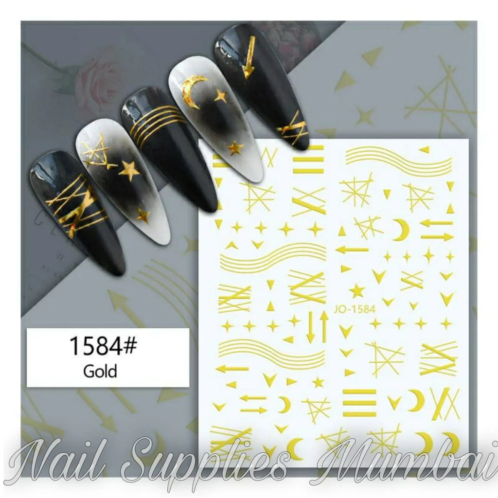 Golden Geometric Patterns, Wavy Lines, Moon And Stars 3D Stickers Sheet
