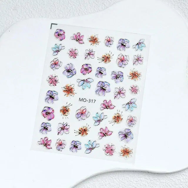 3D Flowers Nail Stickers With Gold Accents (MO-317)