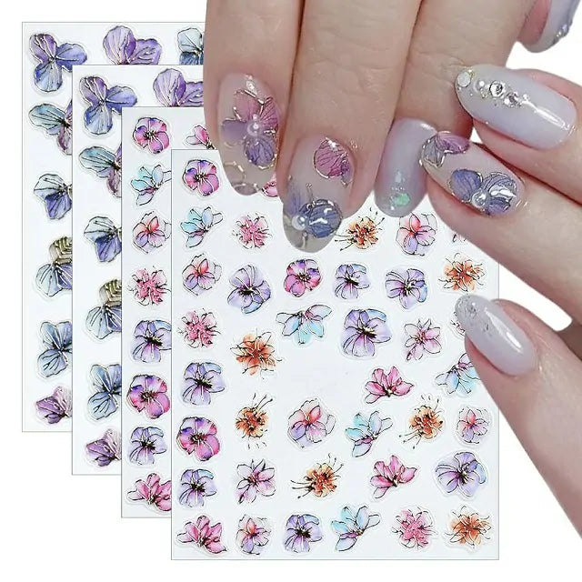 3D Flowers Nail Stickers With Gold Accents (MO-317)