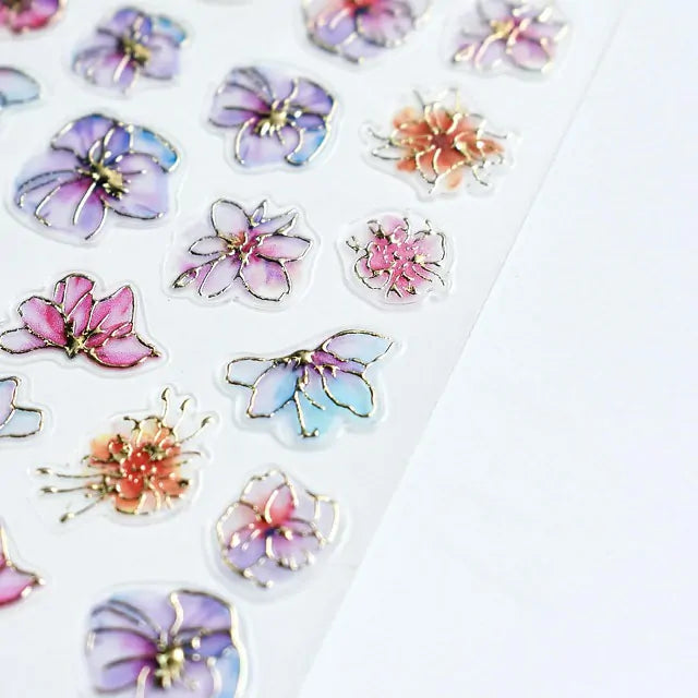 3D Flowers Nail Stickers With Gold Accents (MO-317)