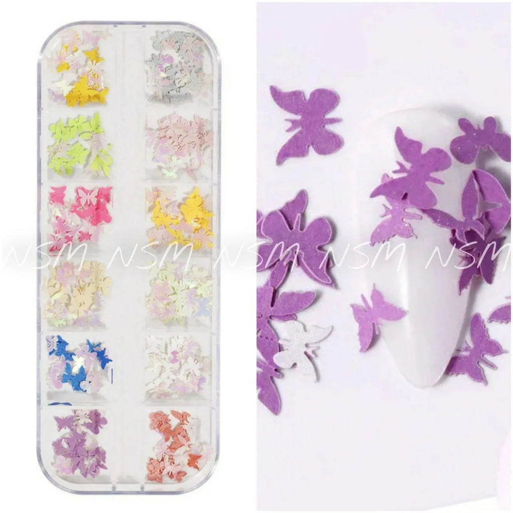 3D Pastel And Holographic Butterflies Mylars / Nail Sequins Grid
