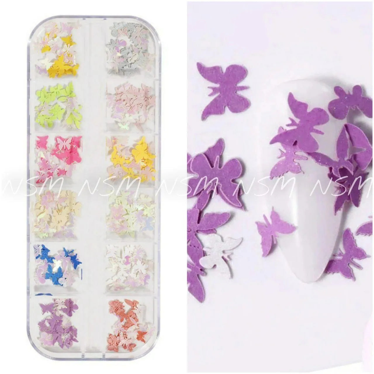 3D Pastel And Holographic Butterflies Mylars / Nail Sequins Grid