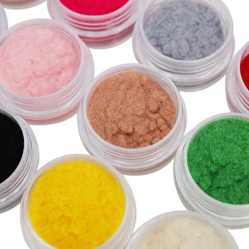 Velvet Or Fur Effect Nail Art Powder Jars (Set Of 12 Random Colors)