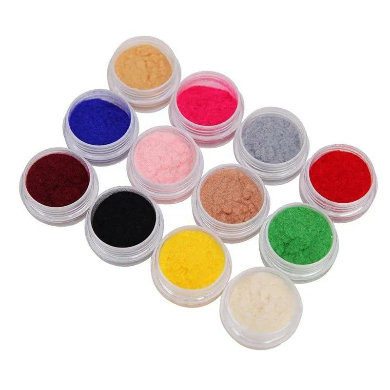 Velvet Or Fur Effect Nail Art Powder Jars (Set Of 12 Random Colors)