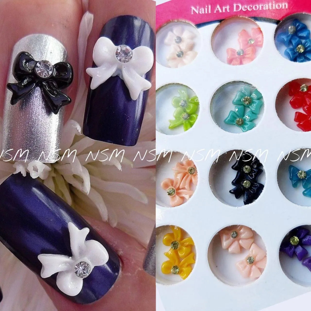 Pastel Bow With Diamond Nail Charms (Box Of 24Pcs)