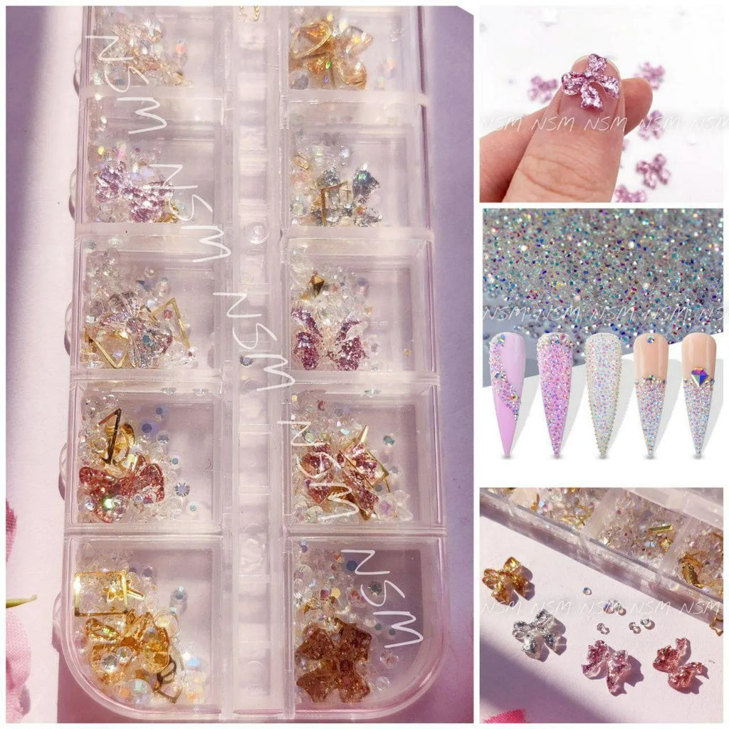 Aurora Rhinestones Glitter Bows And Rivets Mix Grid