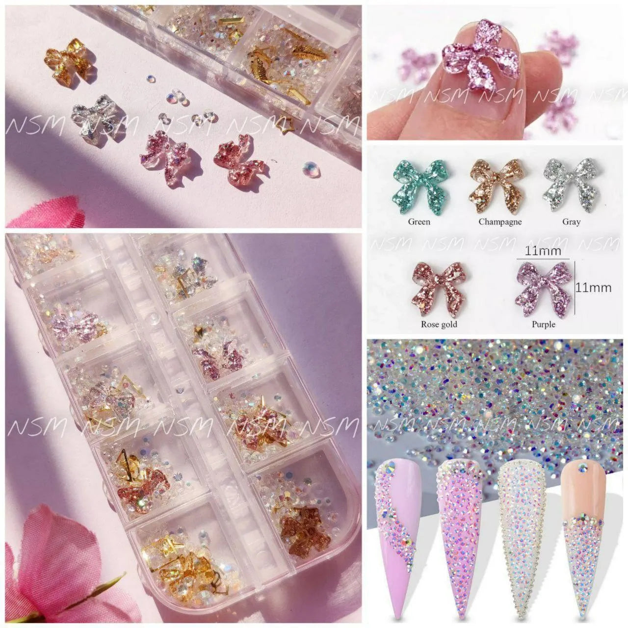 Aurora Rhinestones Glitter Bows And Rivets Mix Grid