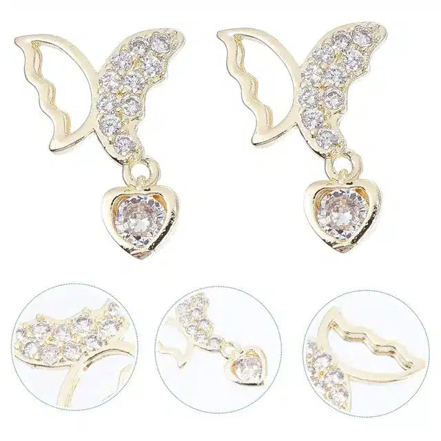 AD Butterfly With Hanging Heart Nail Charms (Pack of 2 Pcs)