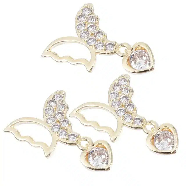 AD Butterfly With Hanging Heart Nail Charms (Pack of 2 Pcs)