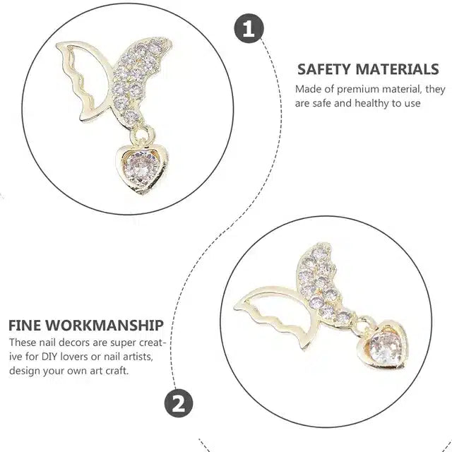AD Butterfly With Hanging Heart Nail Charms (Pack of 2 Pcs)