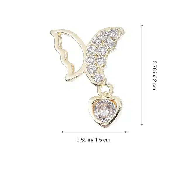 AD Butterfly With Hanging Heart Nail Charms (Pack of 2 Pcs)