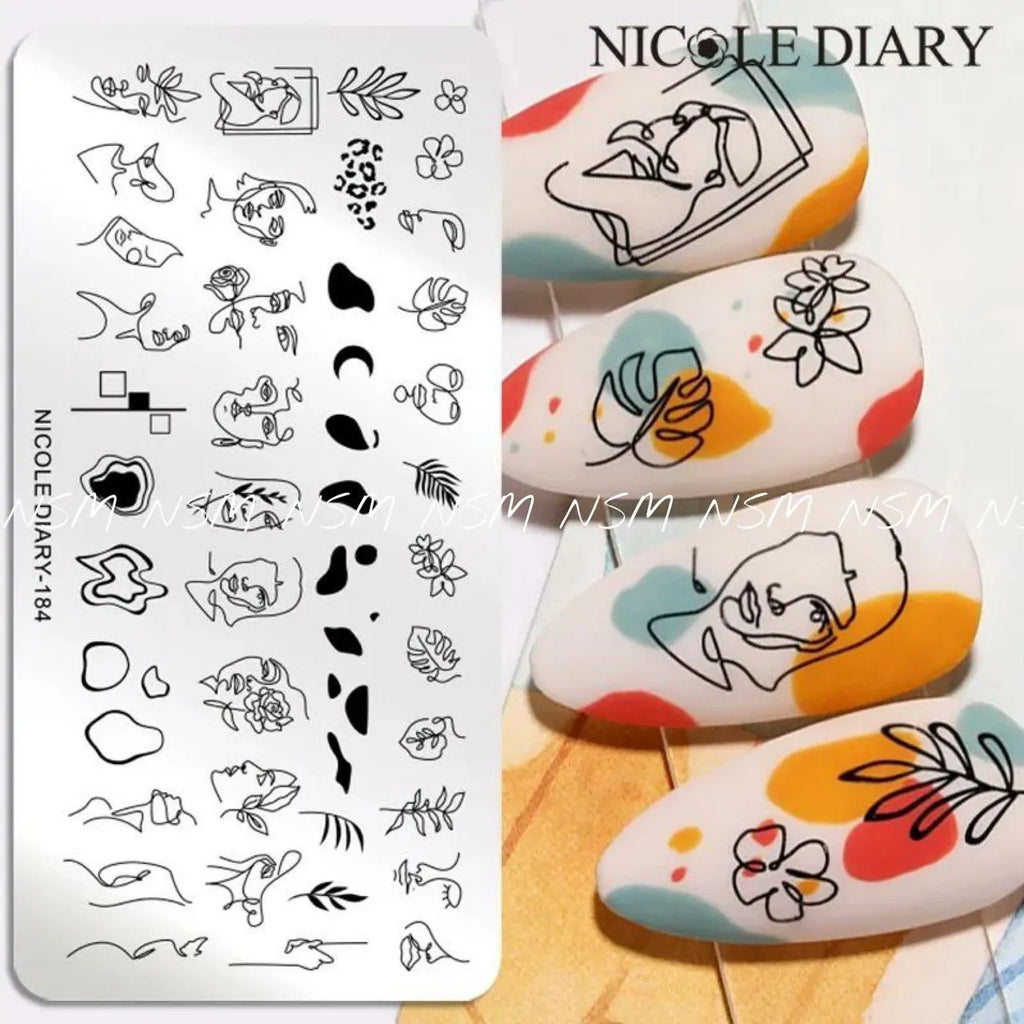 Abstract Lady Face, Flowers And Leaves Stamping Plate By Nicole Diary (184)