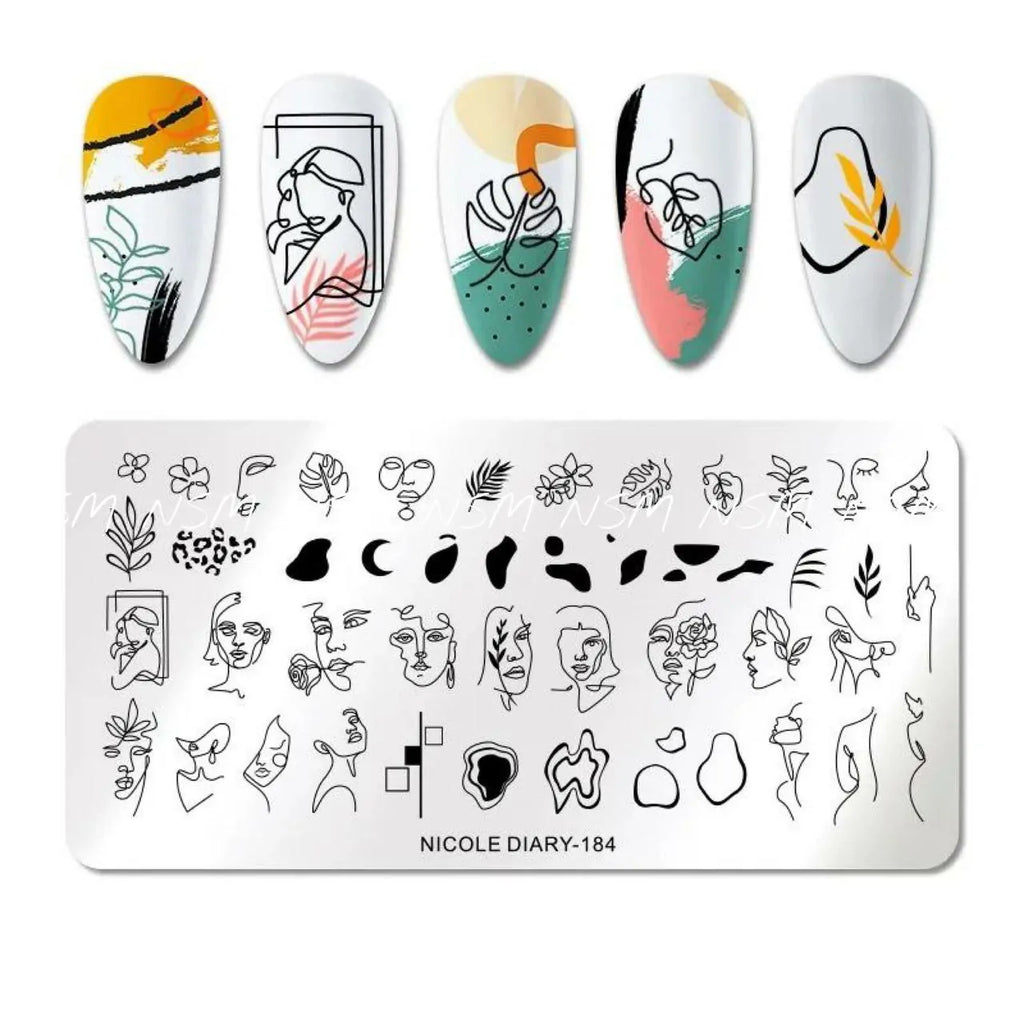 Abstract Lady Face, Flowers And Leaves Stamping Plate By Nicole Diary (184)