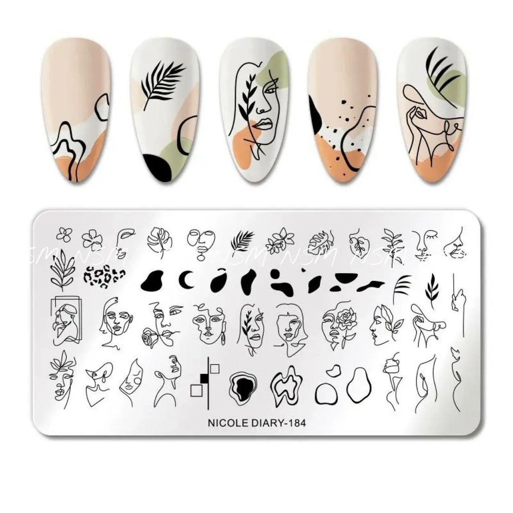 Abstract Lady Face, Flowers And Leaves Stamping Plate By Nicole Diary (184)