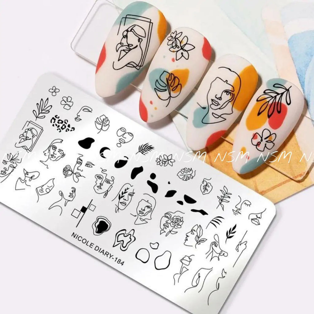Abstract Lady Face, Flowers And Leaves Stamping Plate By Nicole Diary (184)