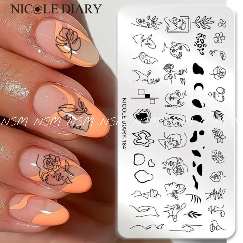 Abstract Lady Face, Flowers And Leaves Stamping Plate By Nicole Diary (184)