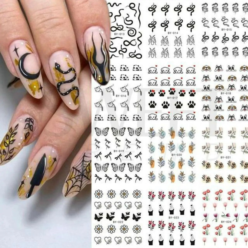 Animal Leaf And Abstract Nail Art Water Decal Sticker Sheet BY-024 (12 Prints)