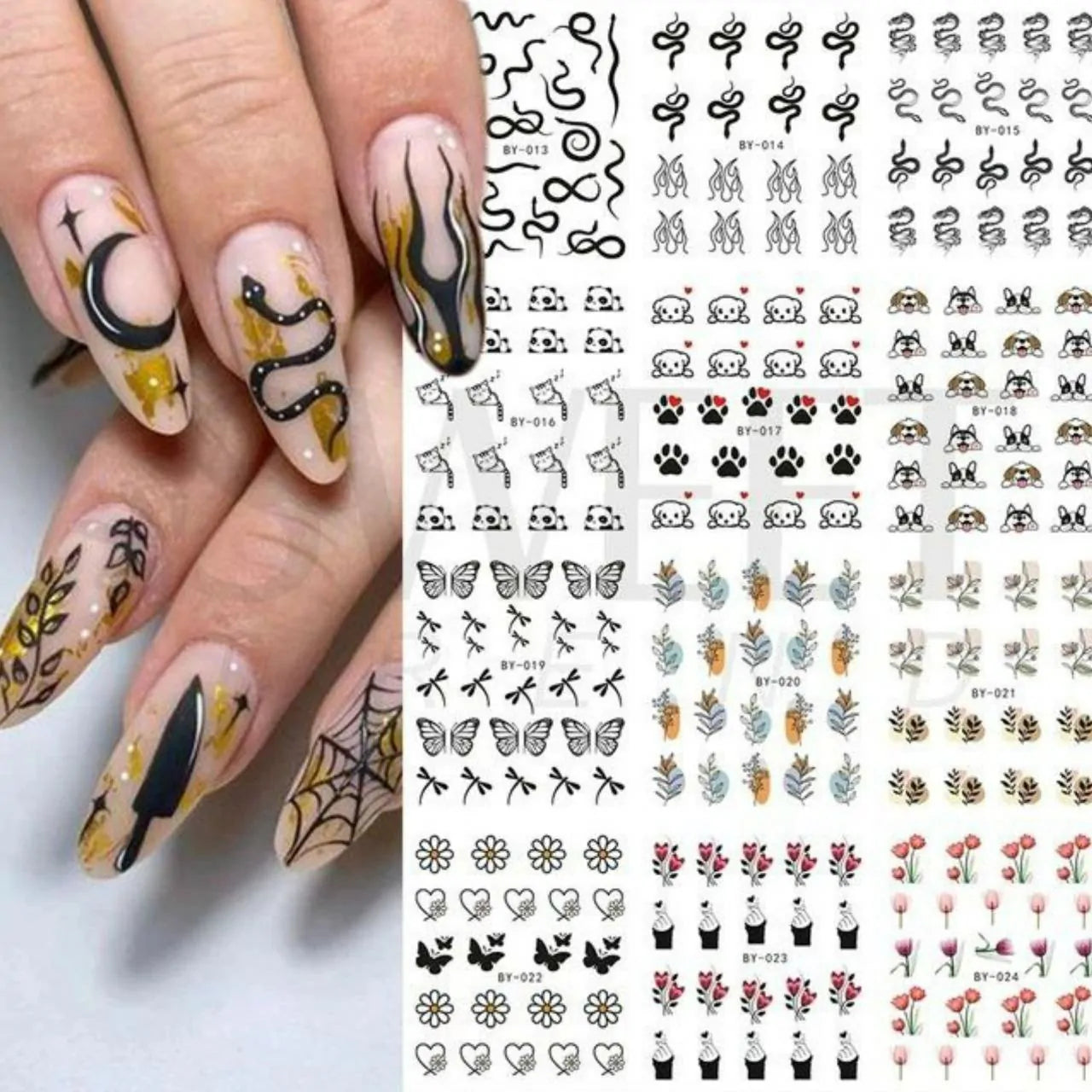Animal Leaf And Abstract Nail Art Water Decal Sticker Sheet BY-024 (12 Prints)