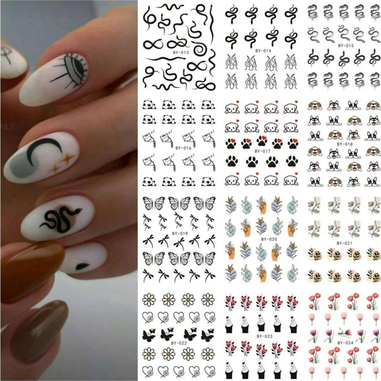 Animal Leaf And Abstract Nail Art Water Decal Sticker Sheet BY-024 (12 Prints)