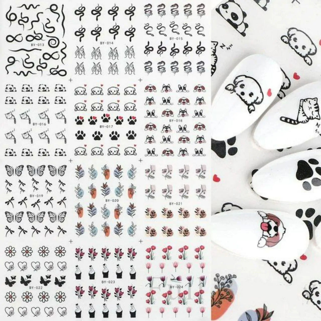Animal Leaf And Abstract Nail Art Water Decal Sticker Sheet BY-024 (12 Prints)