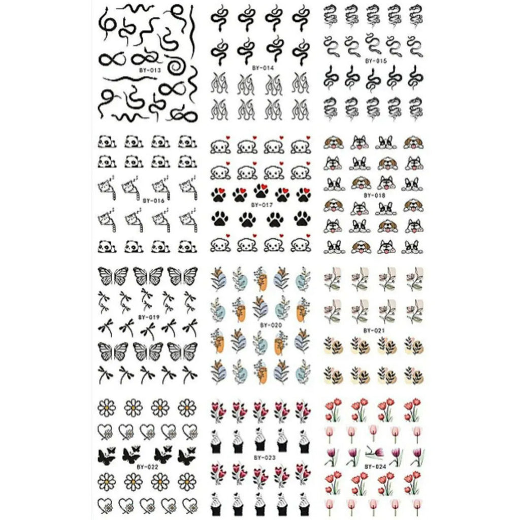 Animal Leaf And Abstract Nail Art Water Decal Sticker Sheet BY-024 (12 Prints)