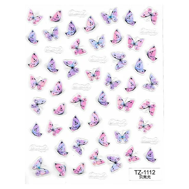 Aurora Shell Light Butterfly Nail Art Sticker Sheet (TZ-1112)