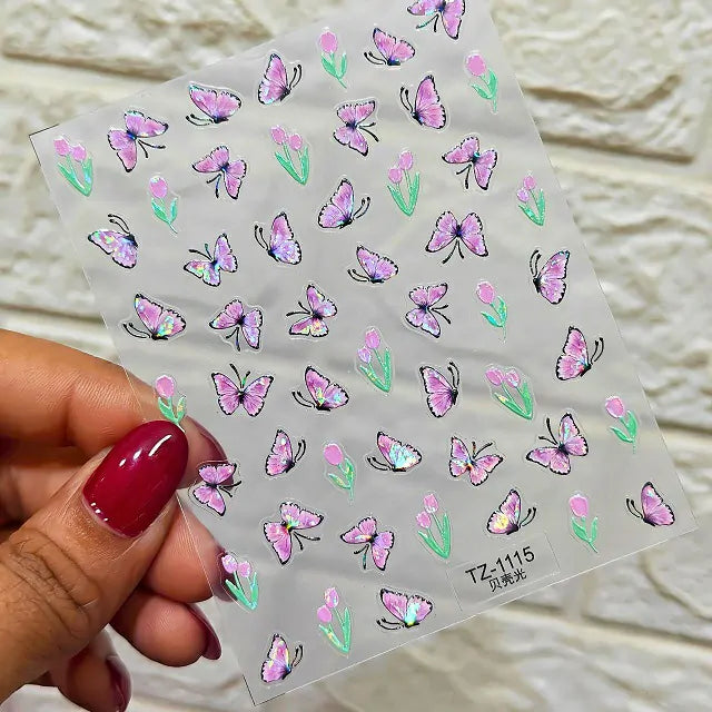 Aurora Shell Light Butterfly Nail Art Sticker Sheet (TZ-1115)