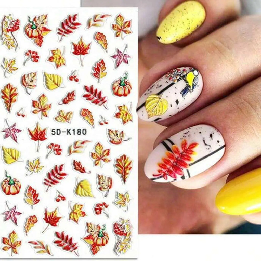 Autumn And Maple Leaves 5D Nail Art Sticker Sheets (5D-K180)